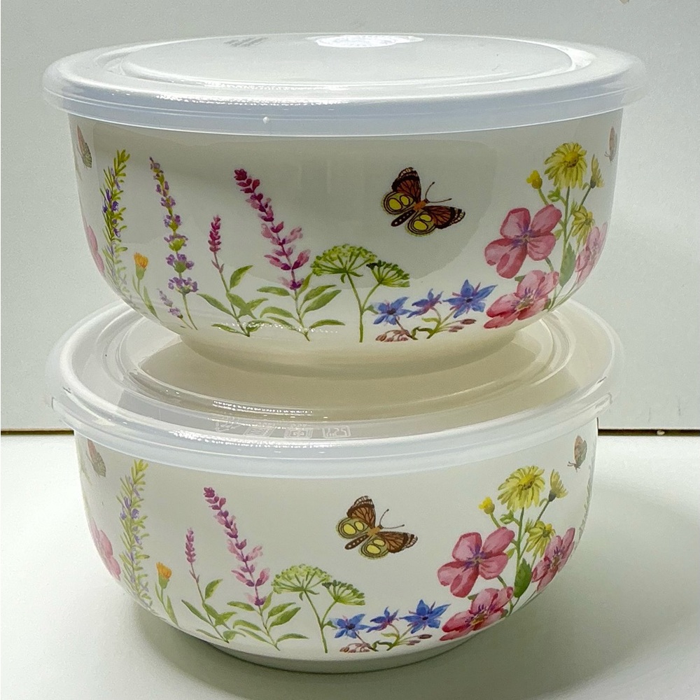 2 Sweet Living Food Storage Vented Stackable w/ Lid Butterfly Floral New